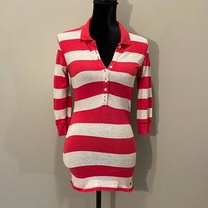 Red Camel 6 Button Red Striped 3/4 Sleeve Polo  sz S NWOT